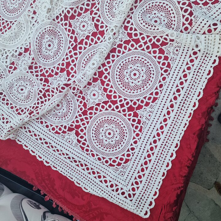Colcha de Ganchillo Vintage, Cubrecama de Encaje Hecho a Mano, Manta de Algodón, Ropa de Cama de Mediados de Siglo, 250x240 cm