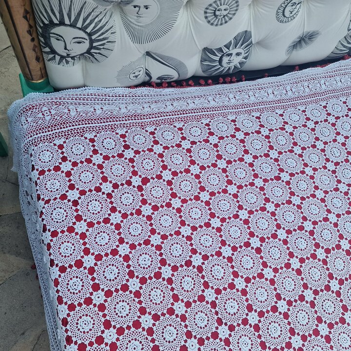 Dessus de lit crochet fait main coton blanc couvre lit fleurs 3d dentelle vintage mid century lit double 240x270 cm
