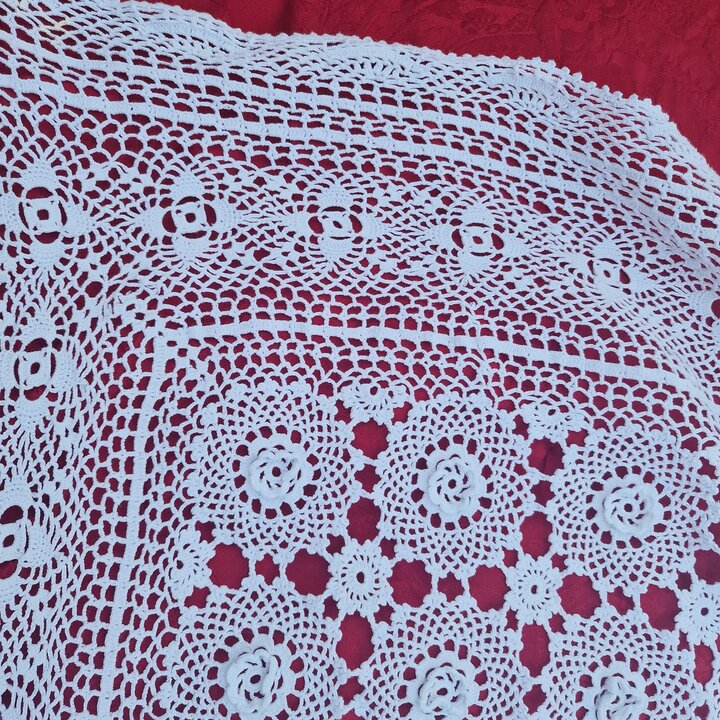 Colcha de ganchillo hecha a mano algodon blanco flores 3d encaje manta cama matrimonio vintage mid century cubrecama 240x270 cm