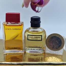 Vintage miniatuur parfum set, Dolce & Gabbana Pour Femme en Pour Homme van Euroitalia, verzamelbox uit de jaren 1990