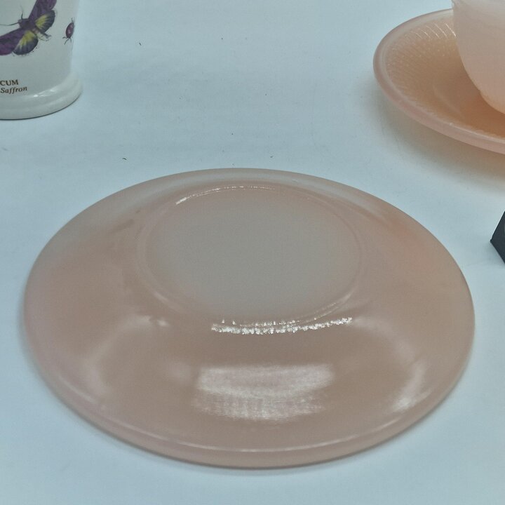 Set van 2 Vintage Federal Glass Coronation Roze Depression Glass Kop en Schotel