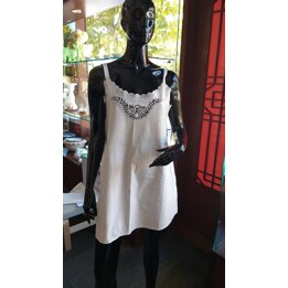 Camisola vintage de algodão, combinação branca dos anos 1950 com renda, busto 98 cm, comprimento 80 cm