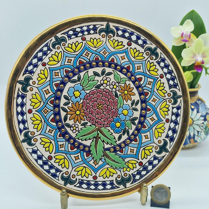 Piatto decorativo in ceramica Artecer Sevilla dipinto a mano smalto e oro, piatto da parete da collezione 21 cm
