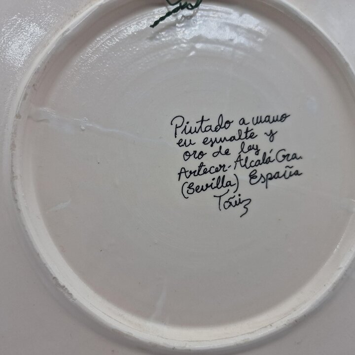 Piatto decorativo in ceramica Artecer Sevilla dipinto a mano smalto e oro, piatto da parete da collezione 21 cm