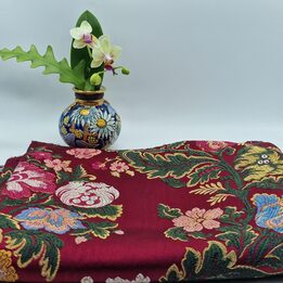 Старинный Валенсийский Шелковый Брокат, Ткань Дамаск Начало 20 Века, Деталь Валенсийской Юбки, Натуральный Шелк Бордо