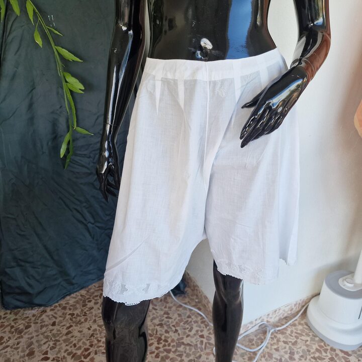 Completo intimo Antico Lingerie Vintage, Anni 1920 Battistadi Cotone Bianco Ricamato a Mano Sottoveste e Mutandoni, Taglia S M