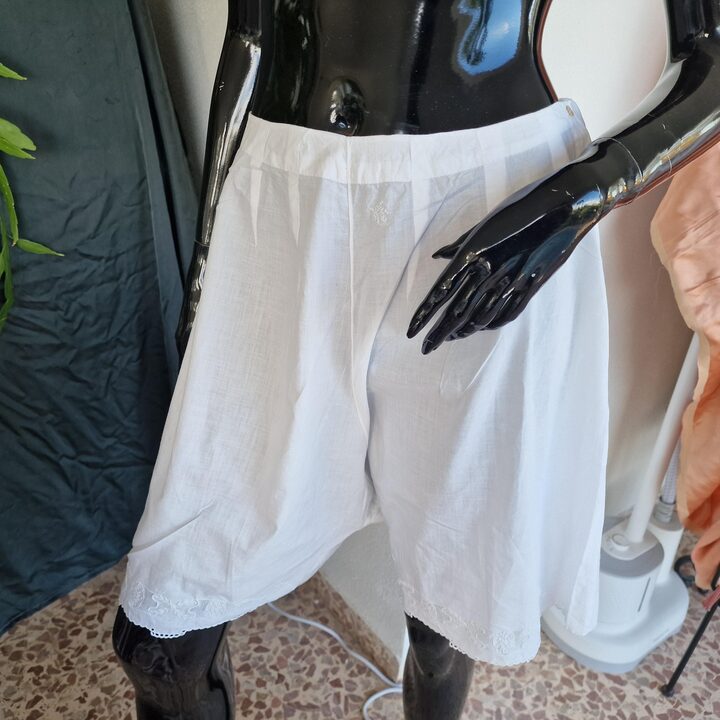 Ensemble Lingerie Ancienne Vintage, Années 1920 Batiste de Coton Blanc Brodé Main Combinaison et Pantalon Bouffant, Taille S M