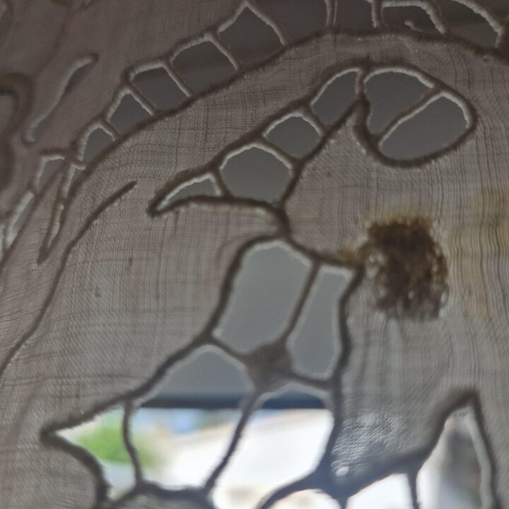 Rideau de lin ancien draperie panneau de fenêtre, XIXe siècle fait main dentelle Richelieu, broderie victorienne pour salon cha…