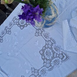 Antiek Linnen Banquet Set Tafelkleed 350cm & 24 Servetten MCS Monogram
