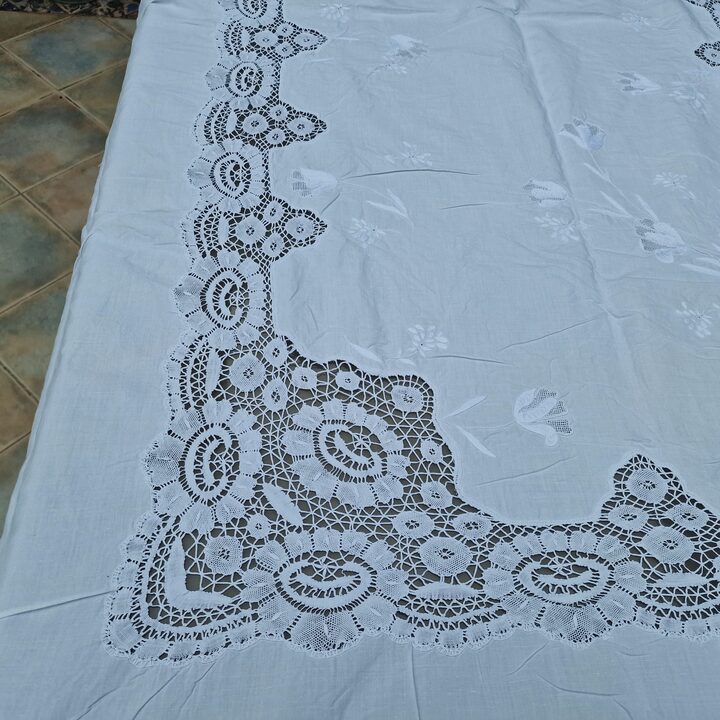 Antiek Linnen Banquet Set Tafelkleed 350cm & 24 Servetten MCS Monogram