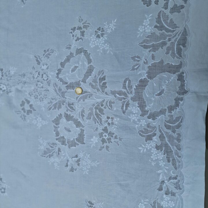 Nappe Ancienne en Lin Mariage avec 18 Serviettes Broderie Main Début XXe