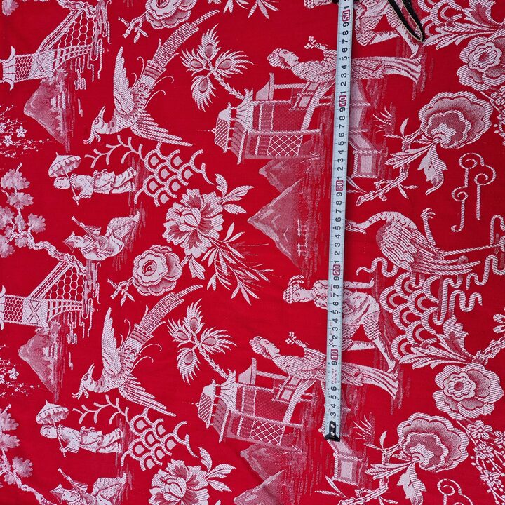 Spanischer Jacquard Stoff 1910er Jahre - Rot Weiss Chinoiserie 140cm Breite