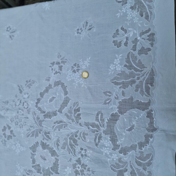 Antique Wedding Linen Tablecloth Set 18 Napkins Hand Embroidery Early 20th Century