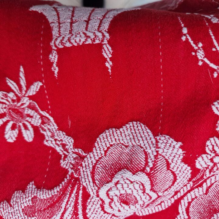 Spanish Chinoiserie Jacquard Fabric 1910s - Red & White Antique Textile 140cm Width