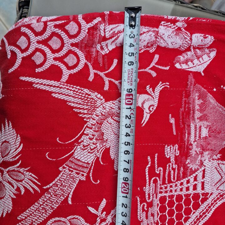 Spanish Chinoiserie Jacquard Fabric 1910s - Red & White Antique Textile 140cm Width