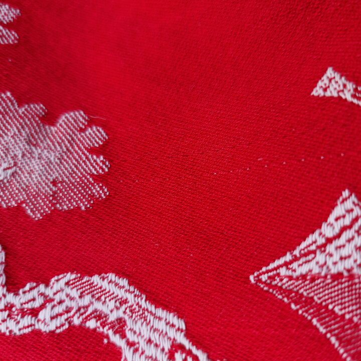 Spanish Chinoiserie Jacquard Fabric 1910s - Red & White Antique Textile 140cm Width