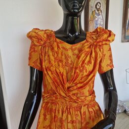 Винтажное Вечернее Платье из Шелка с Драконами Ателье XS
