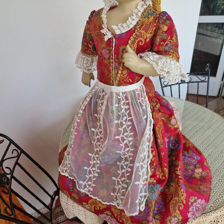 Abito Fallera Vintage, Costume Regionale Spagnolo Set 5 Pezzi Broccato Seta Rossa Bimba 2-3 Anni - Abbigliamento Tradizionale