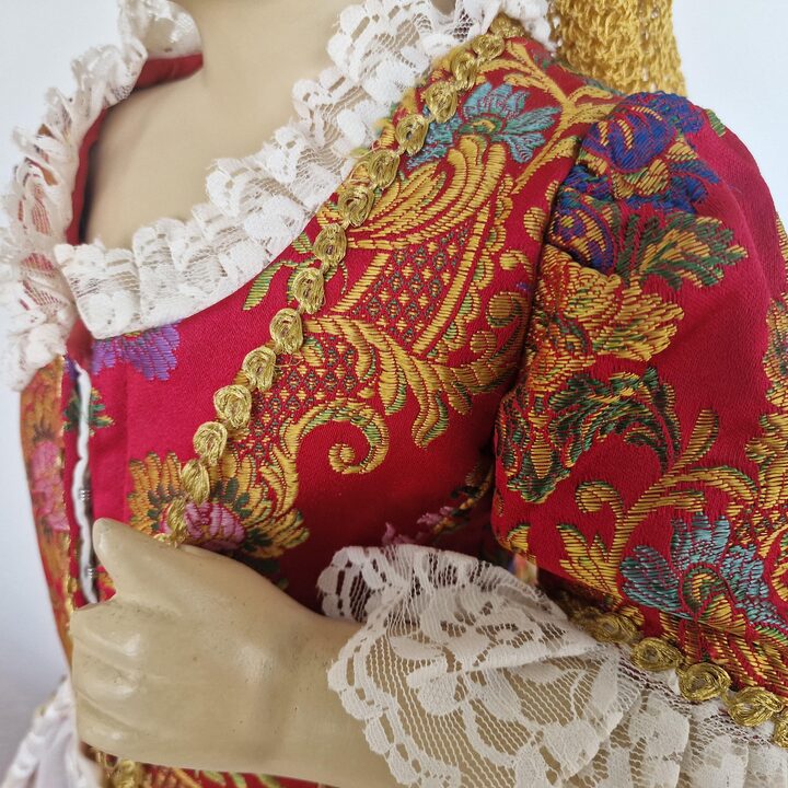 Abito Fallera Vintage, Costume Regionale Spagnolo Set 5 Pezzi Broccato Seta Rossa Bimba 2-3 Anni - Abbigliamento Tradizionale