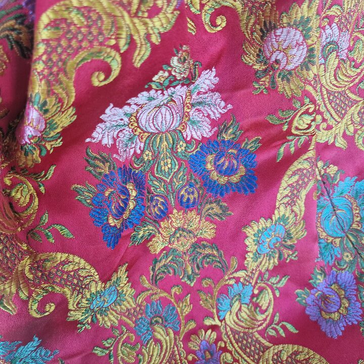 Vintage Fallera Jurk, Spaans Regionaal Kostuum 5-delige Set Rode Zijde Brokaat Meisje 2-3 Jaar - Traditionele Feestkleding