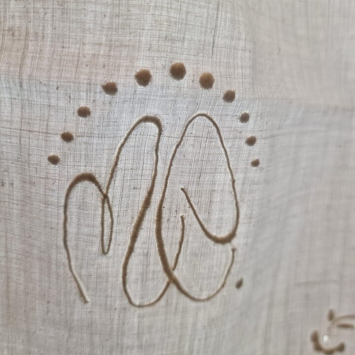 1950s Vintage White Cotton Bed Linen Set - Embroidered Sheet and Bolster Case with Monogram