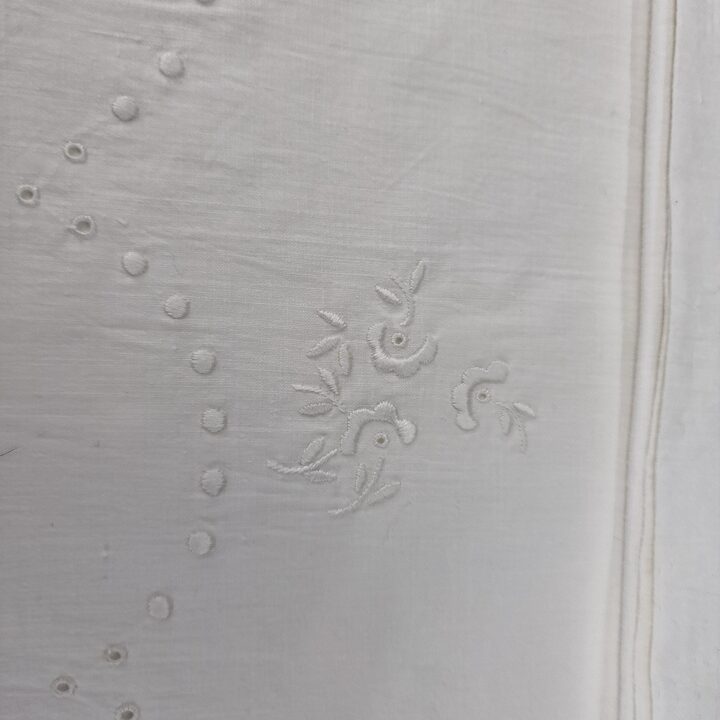 1950s Vintage White Cotton Bed Linen Set - Embroidered Sheet and Bolster Case with Monogram