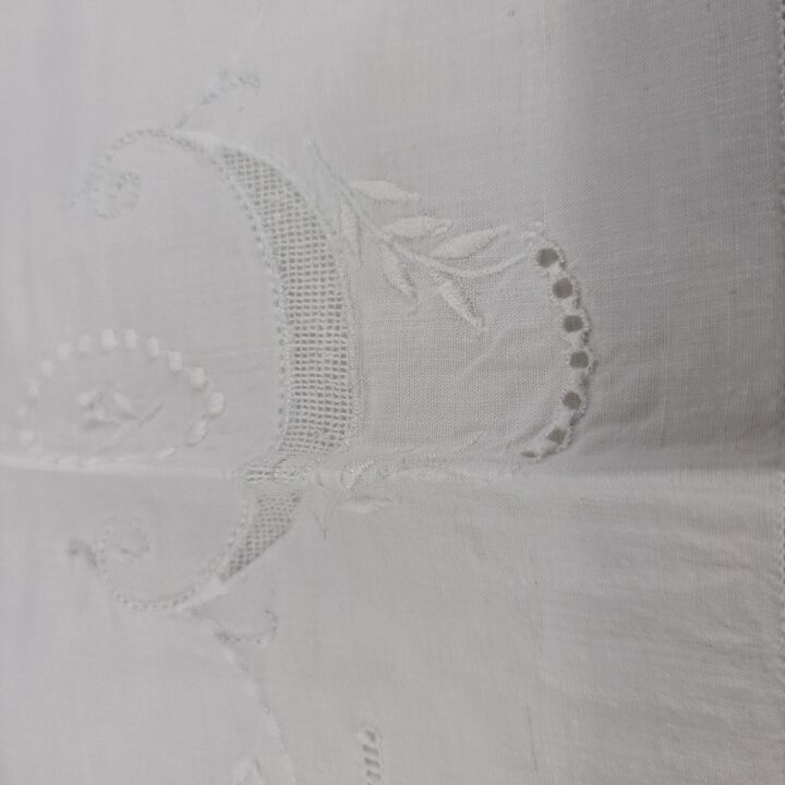 1950s Hand-Embroidered Linen Bed Set with PR Monogram - 2 Pieces