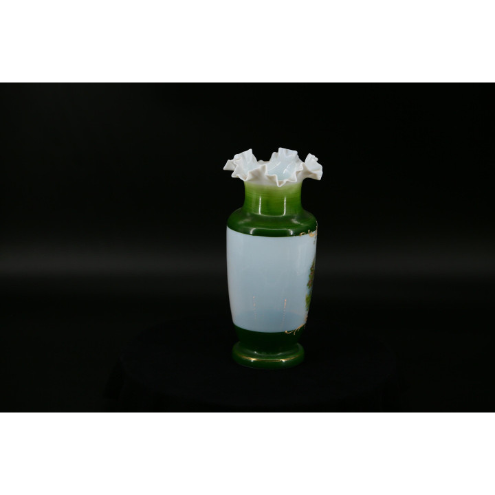 Antique 1930s Green Opaline Milk Glass Vase Bristol Style
