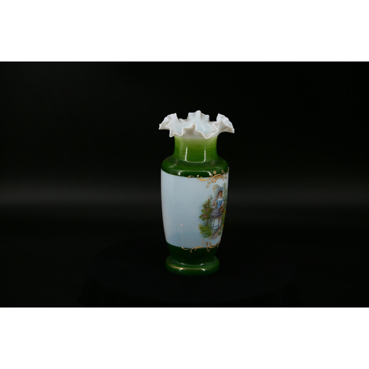 Vase Ancien en Opaline Verte Style Bristol 1930