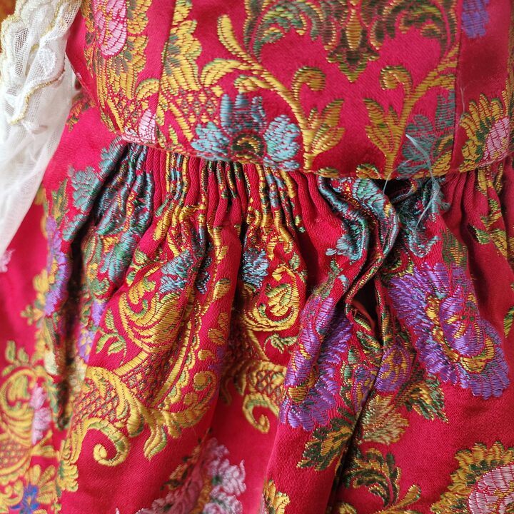 Abito Fallera Vintage, Costume Regionale Spagnolo Set 5 Pezzi Broccato Seta Rossa Bimba 2-3 Anni - Abbigliamento Tradizionale