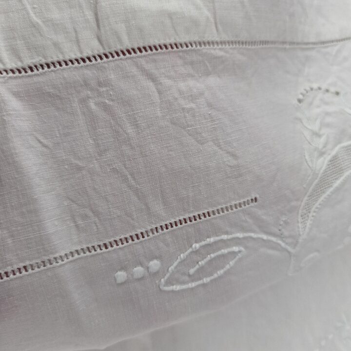 1950s Hand-Embroidered Linen Bed Set with PR Monogram - 2 Pieces