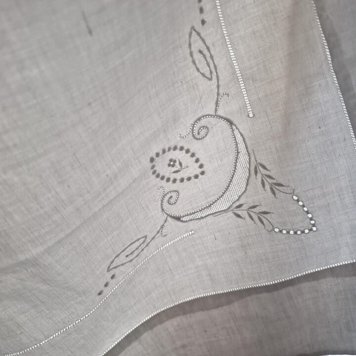 1950s Hand-Embroidered Linen Bed Set with PR Monogram - 2 Pieces