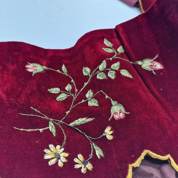 Antique Liturgical Velvet Lambrequin Set, IHS Church Altar Border, Hand Painted Silk Velvet Clergy Vestment Trims, 4 Pieces