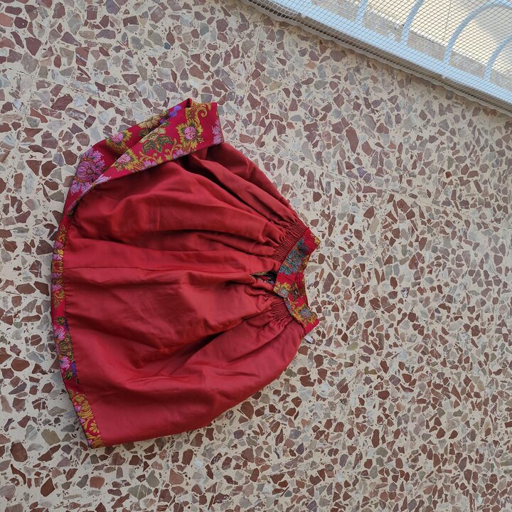 Robe Fallera Vintage, Costume Regional Espagnol Ensemble 5 Pieces Brocart de Soie Rouge Fille 2-3 Ans - Tenue Traditionnelle