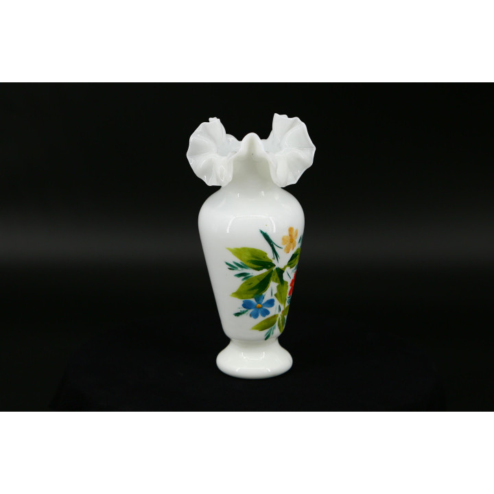 Vase en Verre Opalin des Années 1930 — Peint à la Main