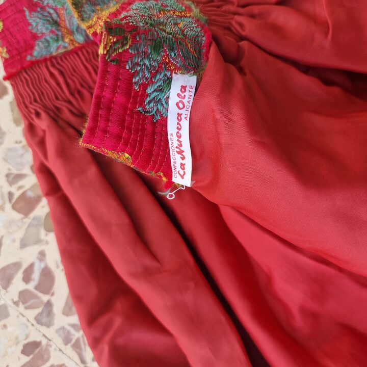 Abito Fallera Vintage, Costume Regionale Spagnolo Set 5 Pezzi Broccato Seta Rossa Bimba 2-3 Anni - Abbigliamento Tradizionale