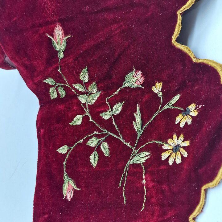 Antique Liturgical Velvet Lambrequin Set, IHS Church Altar Border, Hand Painted Silk Velvet Clergy Vestment Trims, 4 Pieces