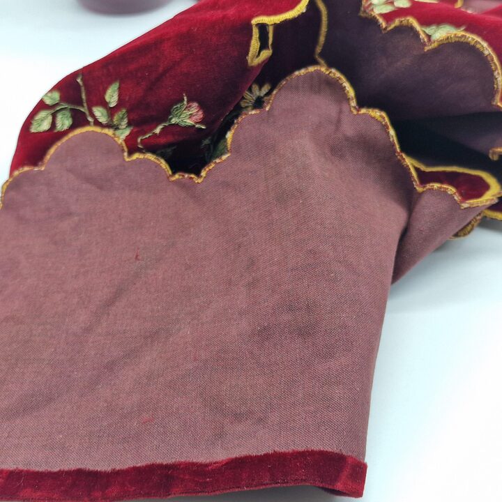 Antique Liturgical Velvet Lambrequin Set, IHS Church Altar Border, Hand Painted Silk Velvet Clergy Vestment Trims, 4 Pieces