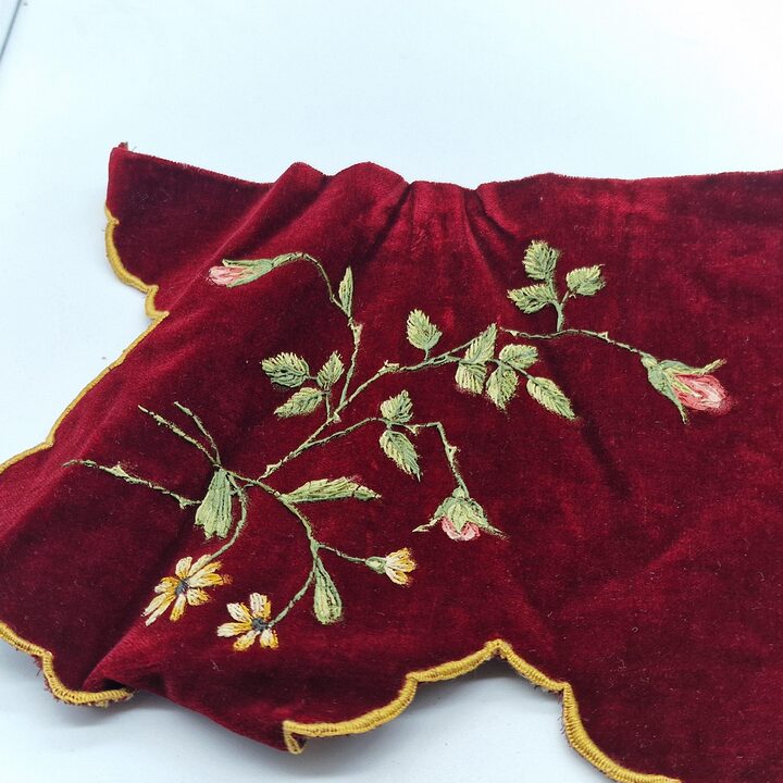 Antique Liturgical Velvet Lambrequin Set, IHS Church Altar Border, Hand Painted Silk Velvet Clergy Vestment Trims, 4 Pieces