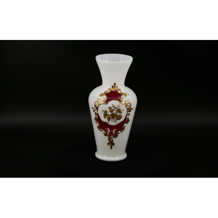 1930s White Opaline Glass Vase with Gold Accents