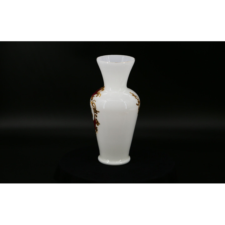 1930s White Opaline Glass Vase with Gold Accents