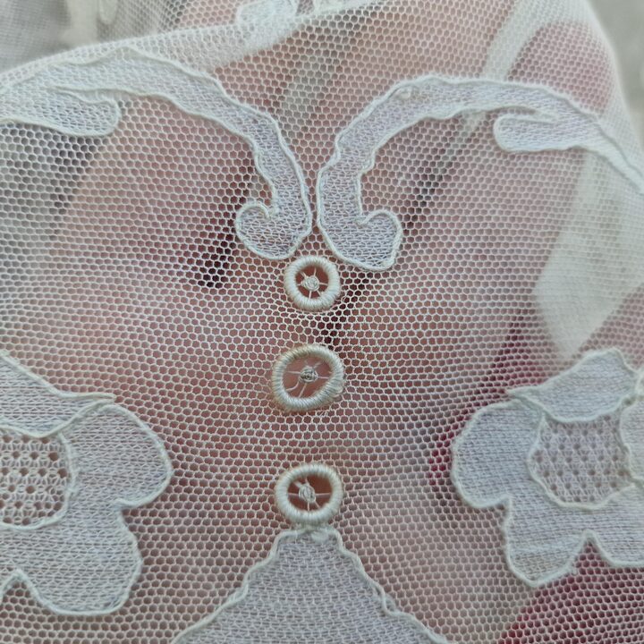 Antyczna Tunika Koszula Kapłańska, Szata Duchowna XIX Wiek, Biały Len Ręczna Koronka Jedwab Fuksja, Szeroka Bluza, Długość 80 cm