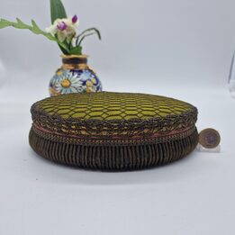 Старинная Шелковая Шкатулка, Будуарный Кофр с Металлической Сеткой и Золотым Тисненым Дном, Овальный Короб для Украшений, Siglo…