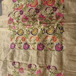 Szalik Vintage Jedwabny Dupatta Szal, Banarasi Złoty Brokat Kwiatowy, Indyjska Etola Ślubna Zari z Frędzlami, 220 x 60 cm