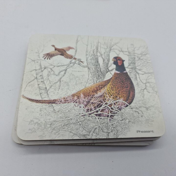 Vintage Onderzetters en Tafelmatten, Basil Ede Jachtvogels Illustraties, Set van 6, Engeland, Jaren 1970, Countryside Collectie