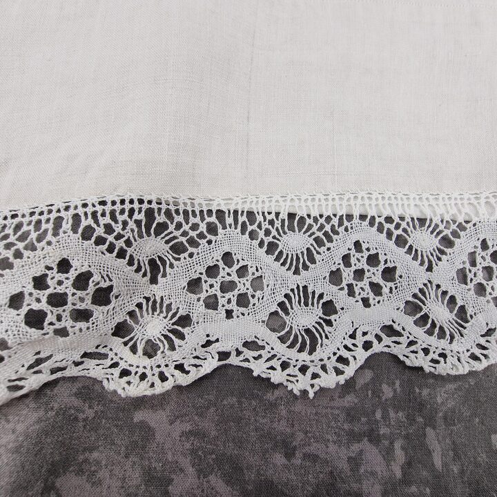 Antique Heavy Linen Bed Set with Hand Embroidery & Bobbin Lace - Sheet 230x250 cm and Pillowcase 160x42 cm