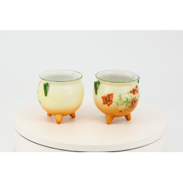 Pair of Vintage Porcelain Poppy Tripod Vases (c. 1920)