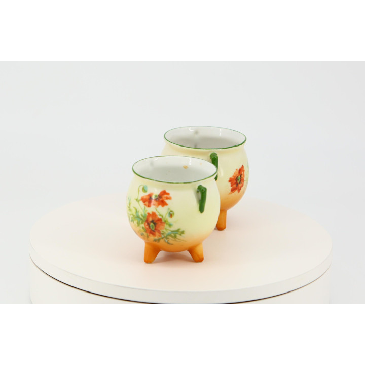 Pair of Vintage Porcelain Poppy Tripod Vases (c. 1920)