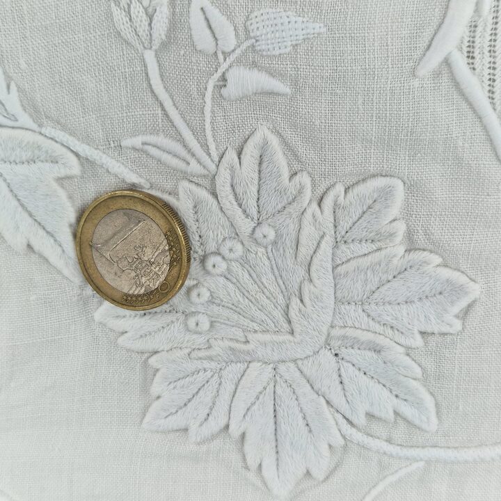 Antique Heavy Linen Bed Set with Hand Embroidery & Bobbin Lace - Sheet 230x250 cm and Pillowcase 160x42 cm