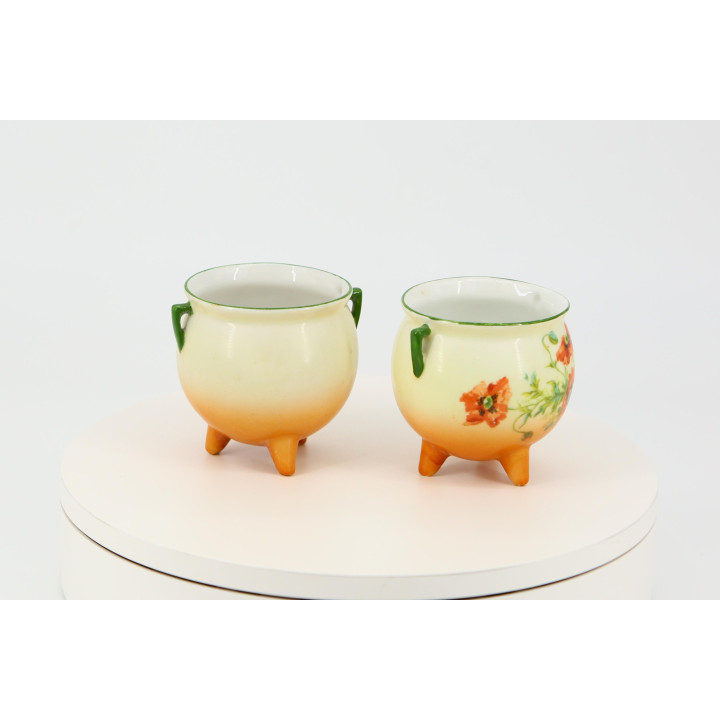 Pair of Vintage Porcelain Poppy Tripod Vases (c. 1920)